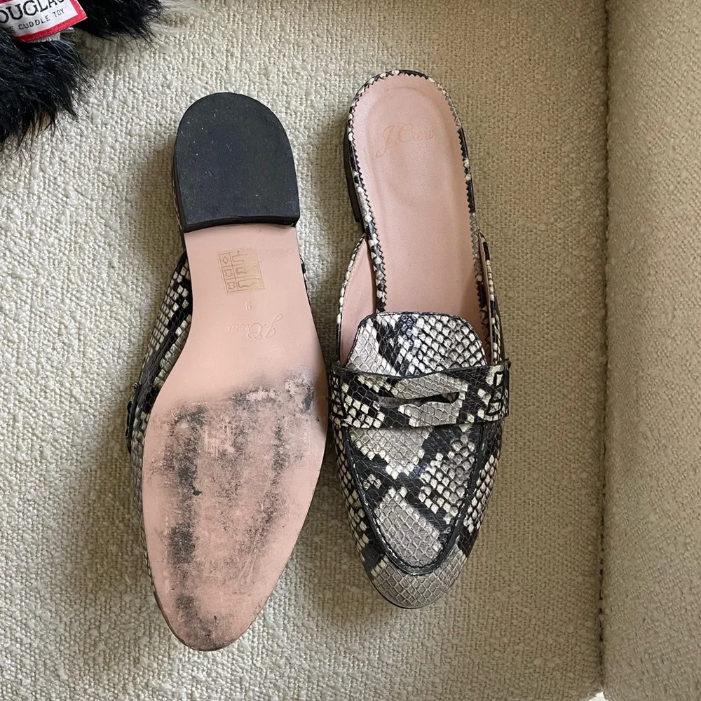 J. Crew Leather Mules with Snakeprint, Size 9 - Picture 3 of 4